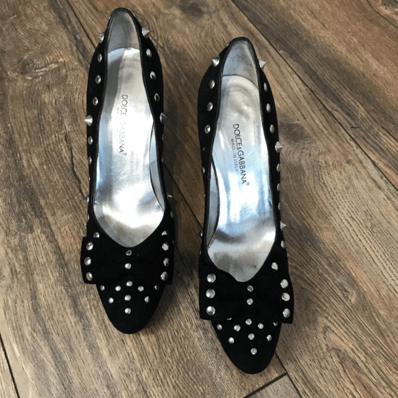 DOLCE & GABBANA Black Suede Silver Pointed Studded Heels Womans size 36.5 US 6 - Picture 3 of 14